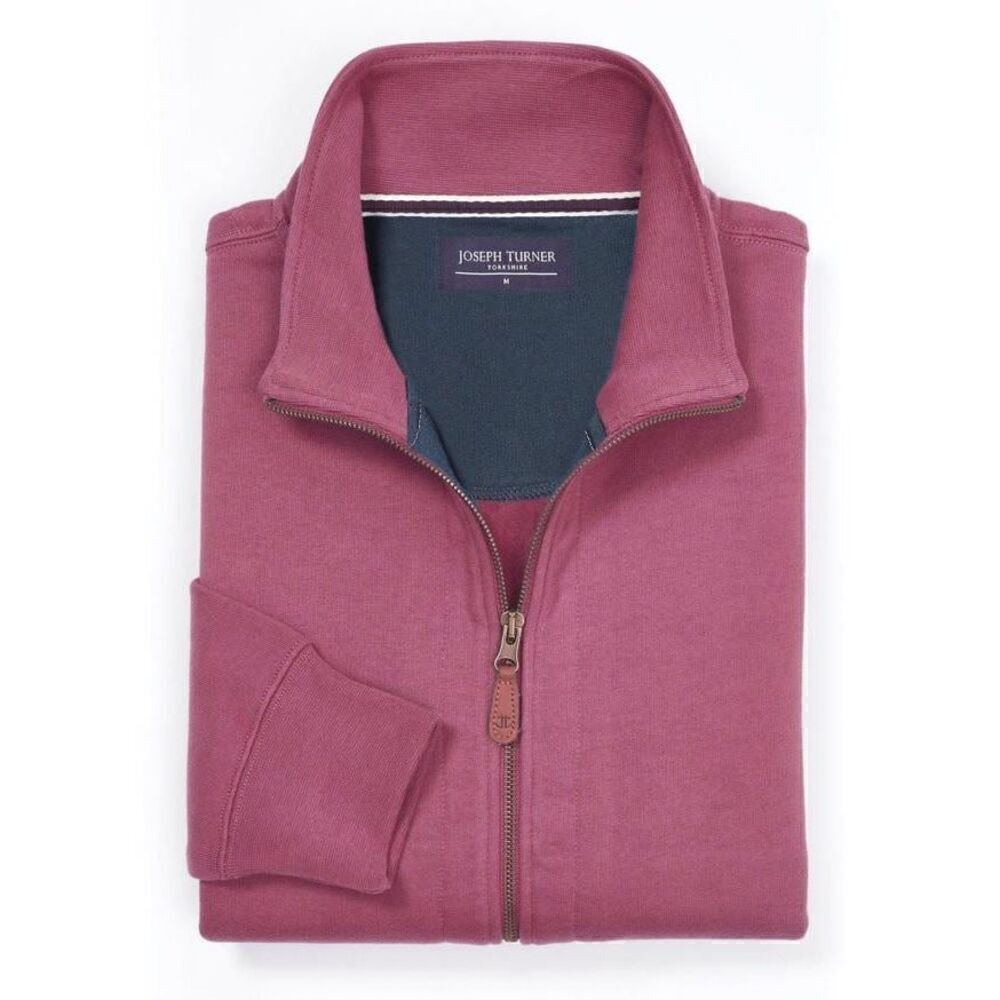 Joseph Turner Yorkshire Full Zip Jersey Sweatshirt in Dark Pink Red